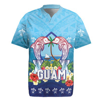 Guam Chamorro Rugby Jersey Tribal Latte Stone With Dolphins Blue