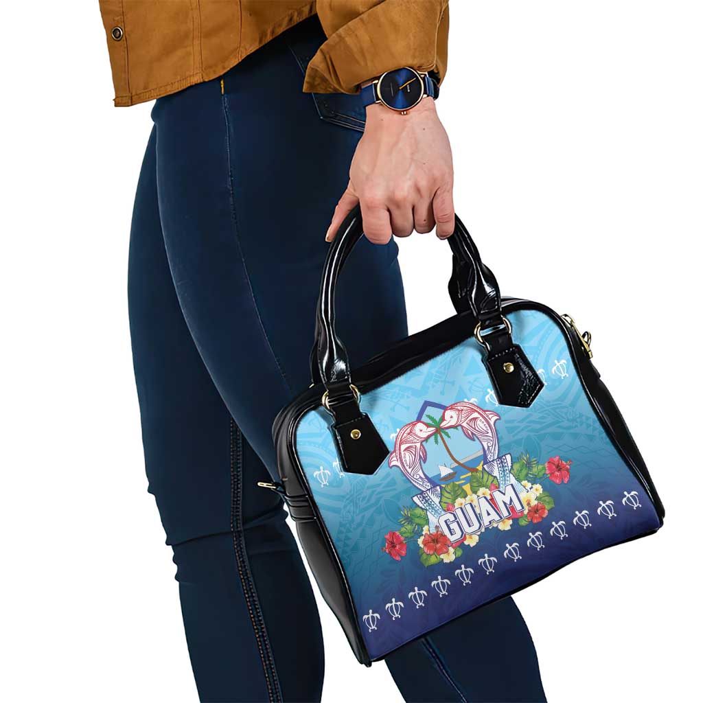 Guam Chamorro Shoulder Handbag Tribal Latte Stone With Dolphins Blue