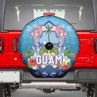 Guam Chamorro Spare Tire Cover Tribal Latte Stone With Dolphins Blue