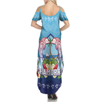 Guam Chamorro Summer Maxi Dress Tribal Latte Stone With Dolphins Blue