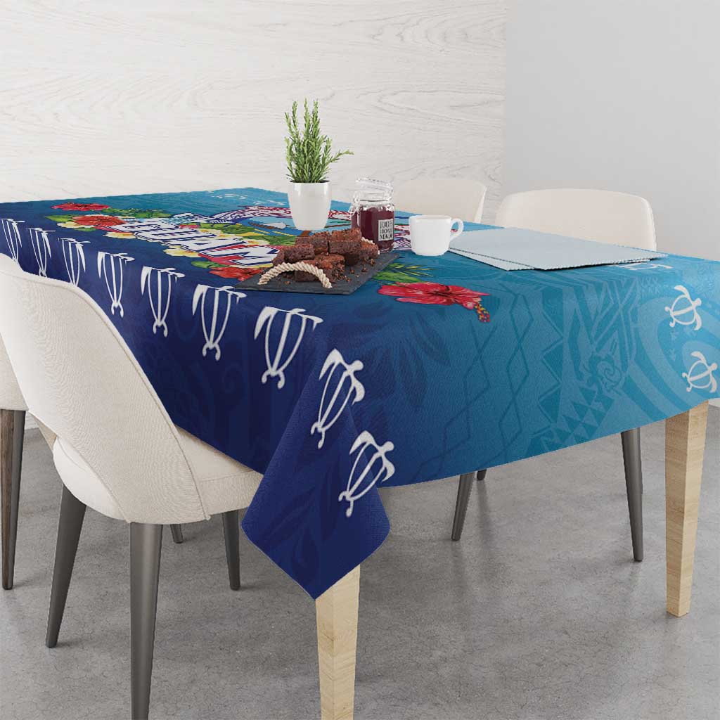 Guam Chamorro Tablecloth Tribal Latte Stone With Dolphins Blue