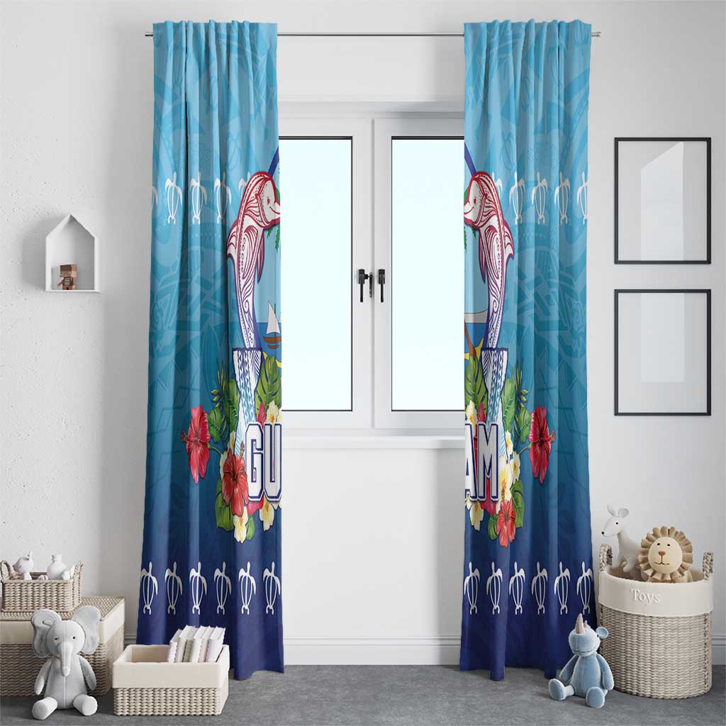 Guam Chamorro Window Curtain Tribal Latte Stone With Dolphins Blue