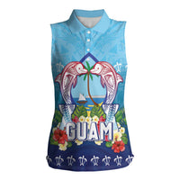 Guam Chamorro Women Sleeveless Polo Shirt Tribal Latte Stone With Dolphins Blue