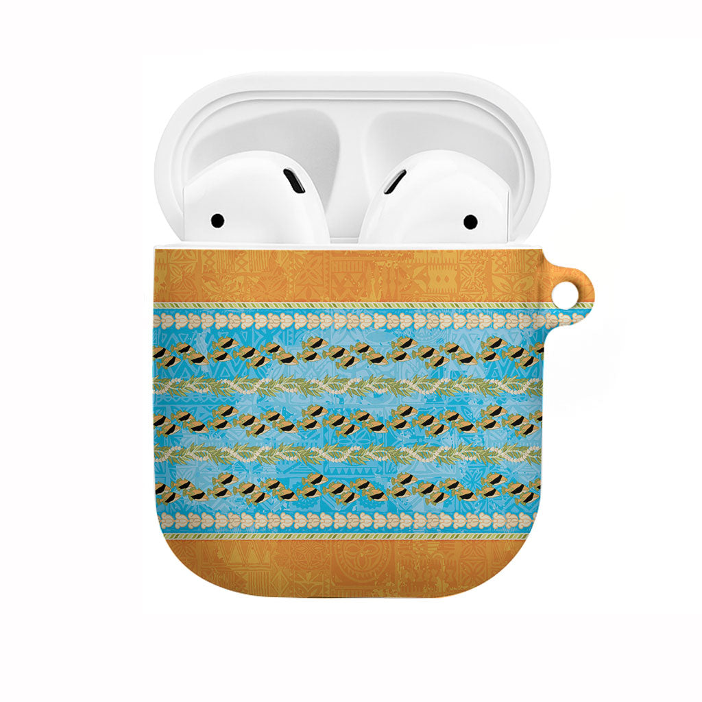 Hawaii Humuhumu Fish Maile Pikake Lei AirPods Case Tribal Tapa Orange Version