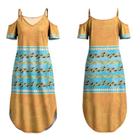Hawaii Humuhumu Fish Maile Pikake Lei Couples Matching Summer Maxi Dress and Long Sleeve Button Shirt Tribal Tapa Orange Version