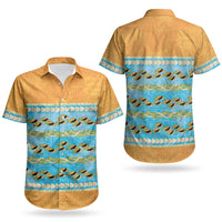 Hawaii Humuhumu Fish Maile Pikake Lei Couples Matching Tank Maxi Dress and Hawaiian Shirt Tribal Tapa Orange Version