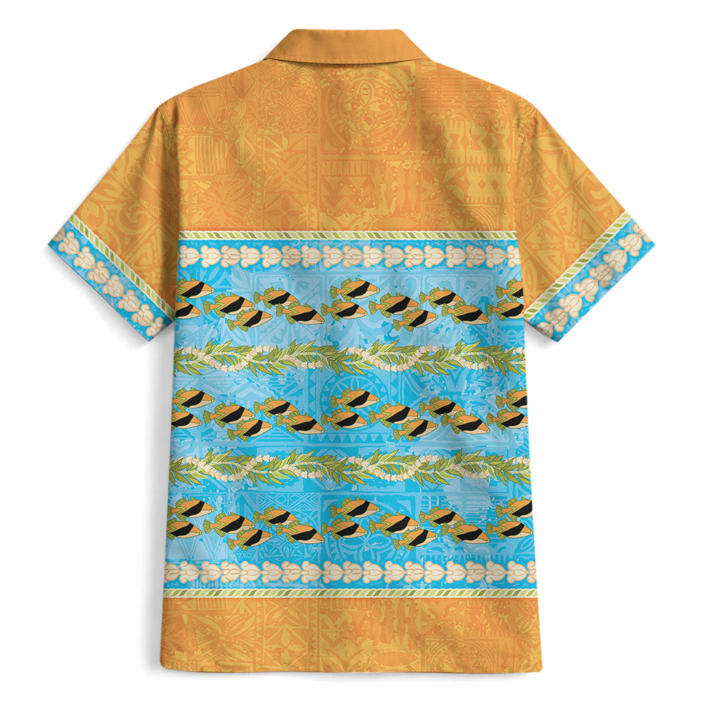 Hawaii Humuhumu Fish Maile Pikake Lei Hawaiian Shirt Tribal Tapa Orange Version