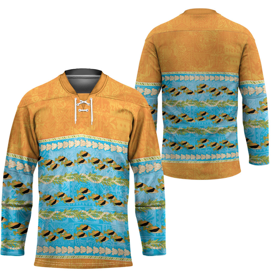 Hawaii Humuhumu Fish Maile Pikake Lei Hockey Jersey Tribal Tapa Orange Version
