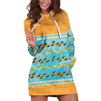 Hawaii Humuhumu Fish Maile Pikake Lei Hoodie Dress Tribal Tapa Orange Version