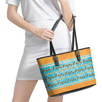Hawaii Humuhumu Fish Maile Pikake Lei Leather Tote Bag Tribal Tapa Orange Version