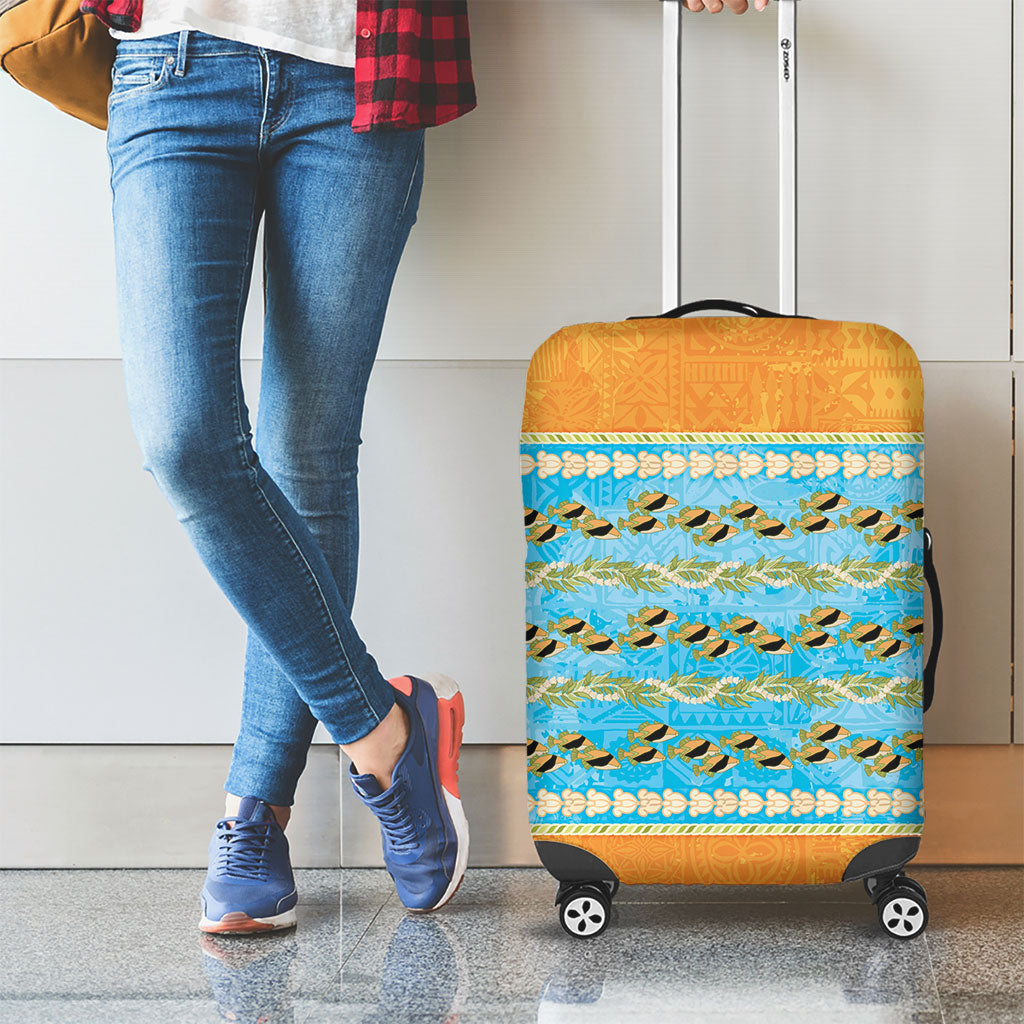 Hawaii Humuhumu Fish Maile Pikake Lei Luggage Cover Tribal Tapa Orange Version