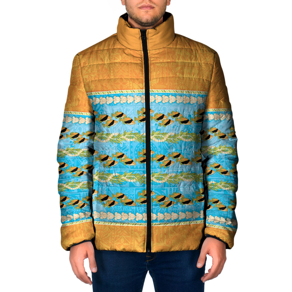 Hawaii Humuhumu Fish Maile Pikake Lei Padded Jacket Tribal Tapa Orange Version
