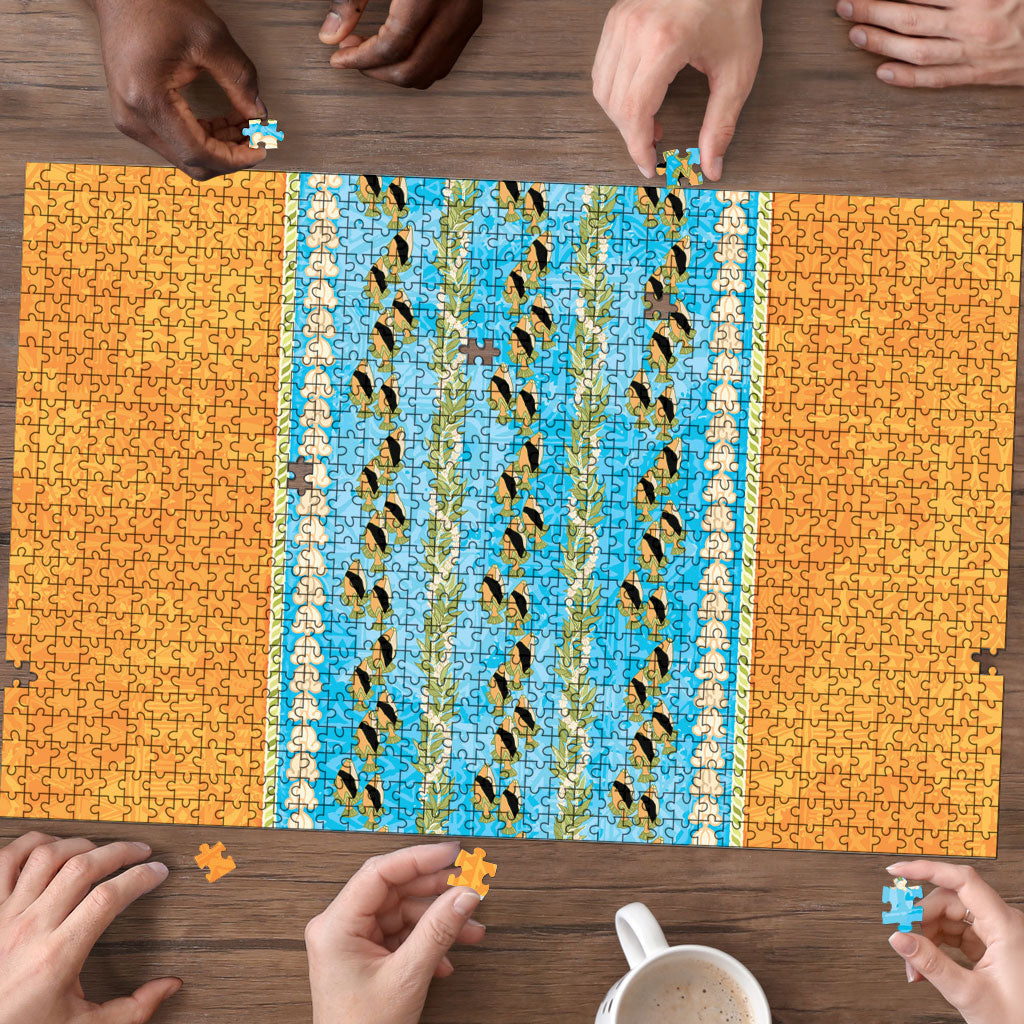 Hawaii Humuhumu Fish Maile Pikake Lei Puzzle Tribal Tapa Orange Version