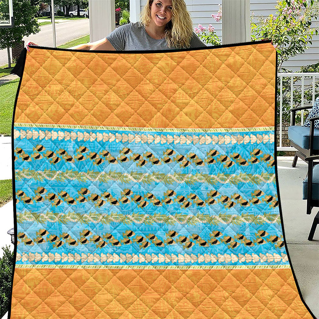 Hawaii Humuhumu Fish Maile Pikake Lei Quilt Tribal Tapa Orange Version
