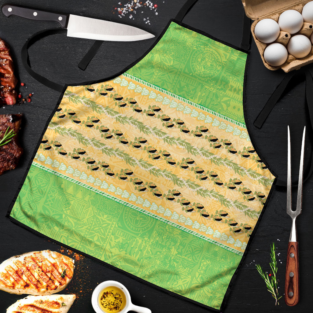 Hawaii Humuhumu Fish Maile Pikake Lei Apron Tribal Tapa Green Version
