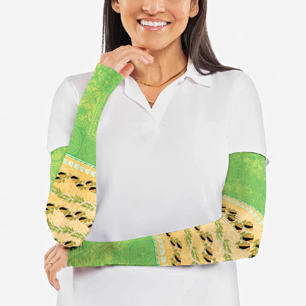 Hawaii Humuhumu Fish Maile Pikake Lei Arm Sleeves Tribal Tapa Green Version