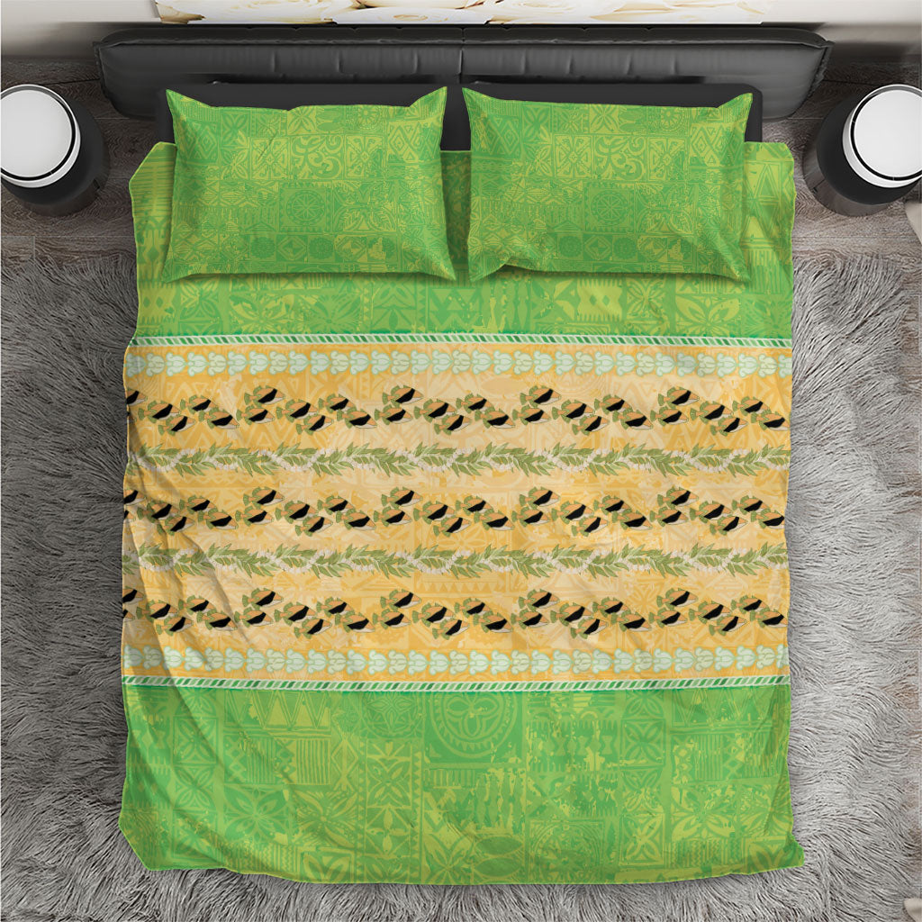 Hawaii Humuhumu Fish Maile Pikake Lei Bedding Set Tribal Tapa Green Version