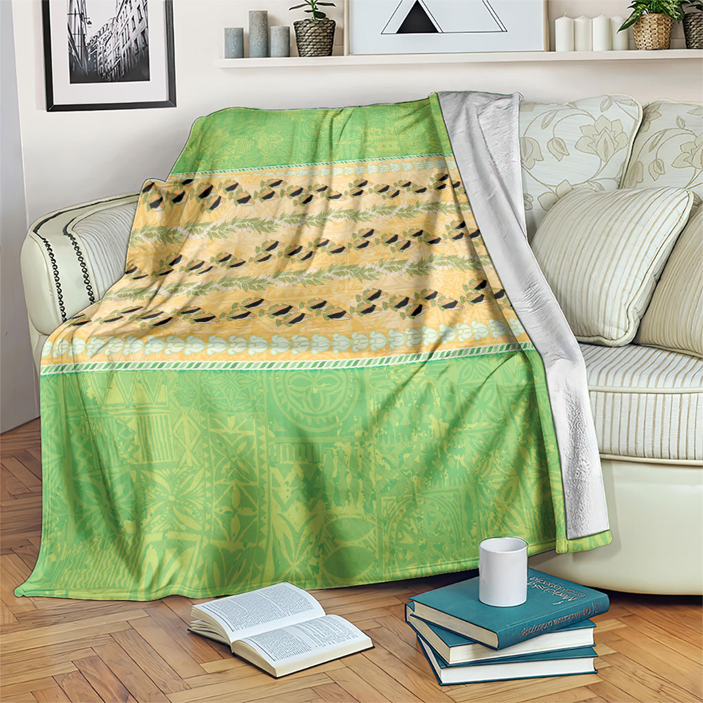 Hawaii Humuhumu Fish Maile Pikake Lei Blanket Tribal Tapa Green Version