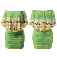 Hawaii Humuhumu Fish Maile Pikake Lei Family Matching Off Shoulder Short Dress and Hawaiian Shirt Tribal Tapa Green Version