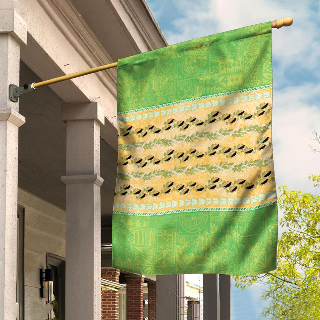 Hawaii Humuhumu Fish Maile Pikake Lei Garden Flag Tribal Tapa Green Version