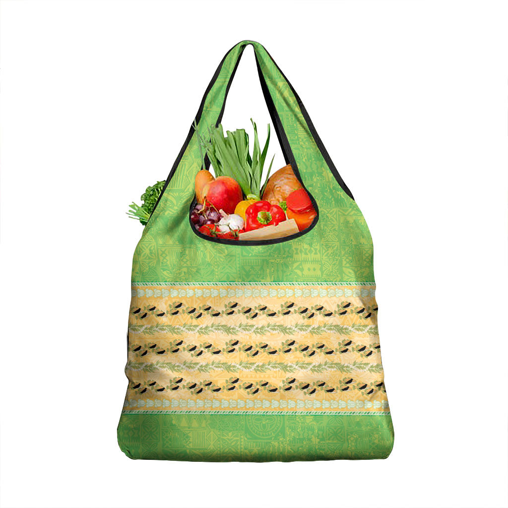 Hawaii Humuhumu Fish Maile Pikake Lei Grocery Bag Tribal Tapa Green Version
