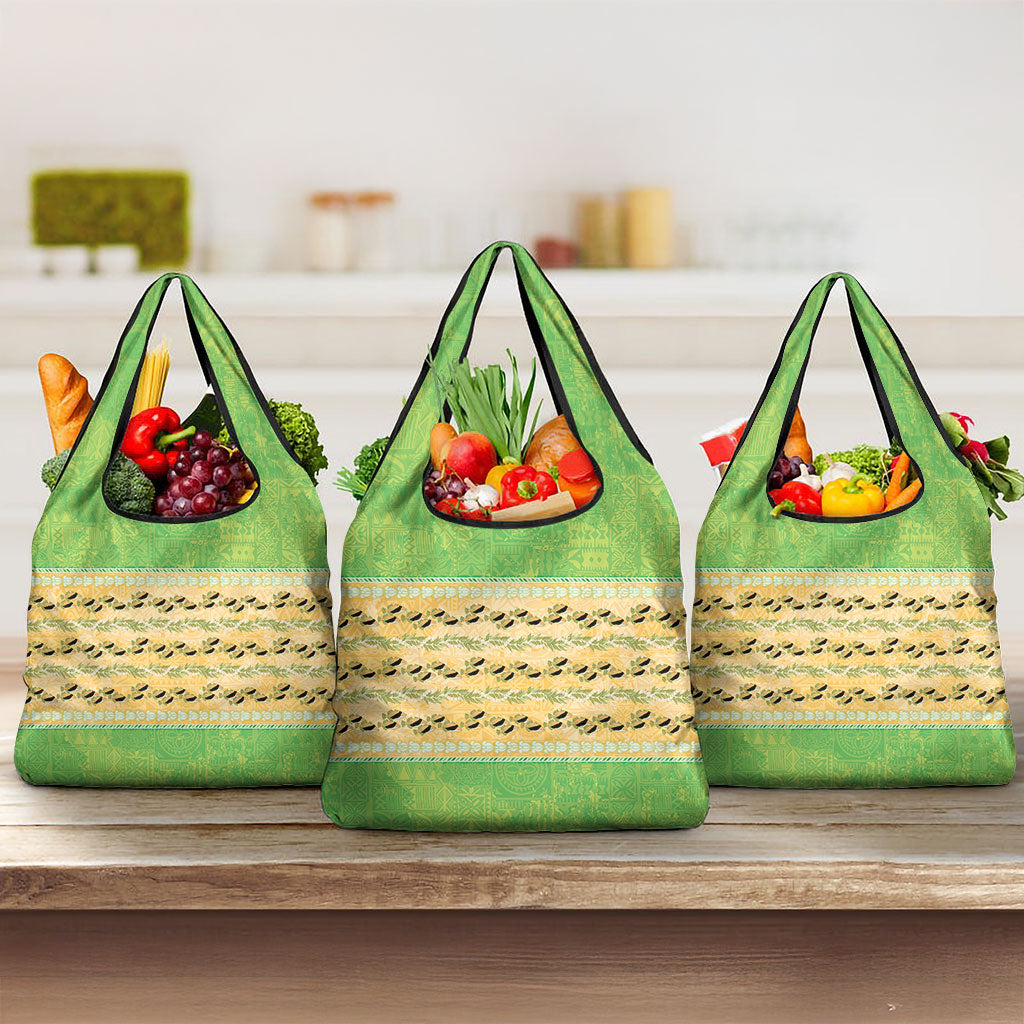 Hawaii Humuhumu Fish Maile Pikake Lei Grocery Bag Tribal Tapa Green Version