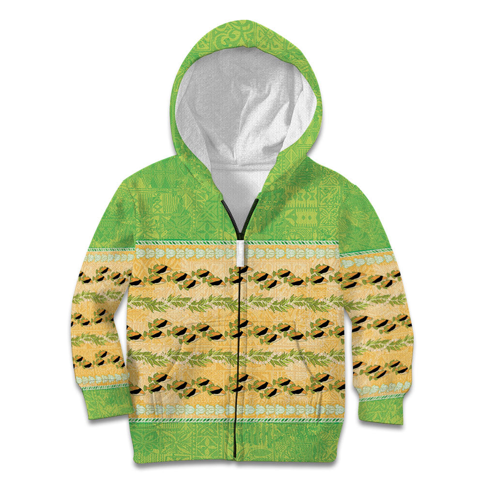 Hawaii Humuhumu Fish Maile Pikake Lei Kid Hoodie Tribal Tapa Green Version