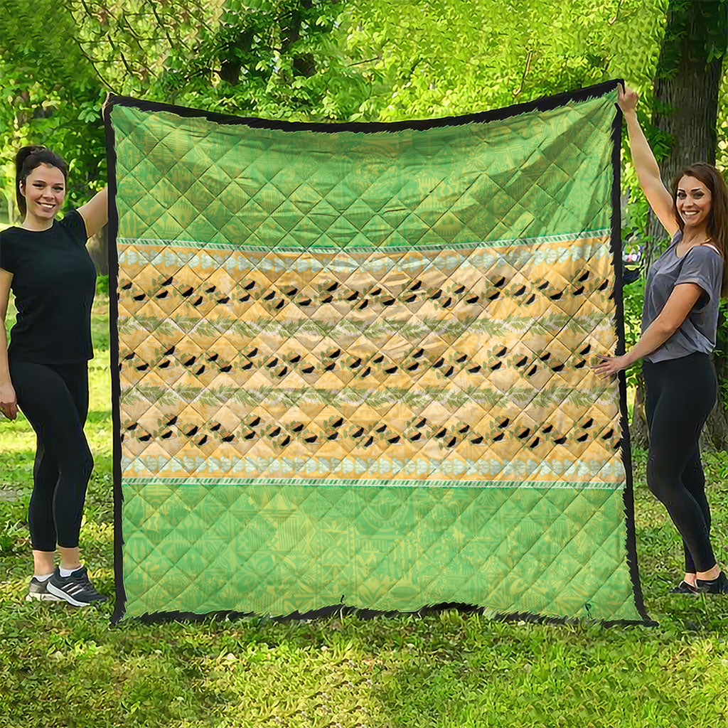 Hawaii Humuhumu Fish Maile Pikake Lei Quilt Tribal Tapa Green Version