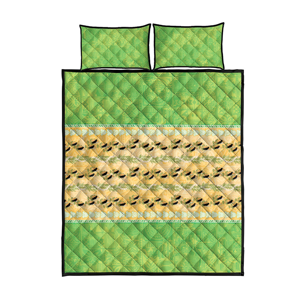 Hawaii Humuhumu Fish Maile Pikake Lei Quilt Bed Set Tribal Tapa Green Version