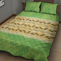 Hawaii Humuhumu Fish Maile Pikake Lei Quilt Bed Set Tribal Tapa Green Version