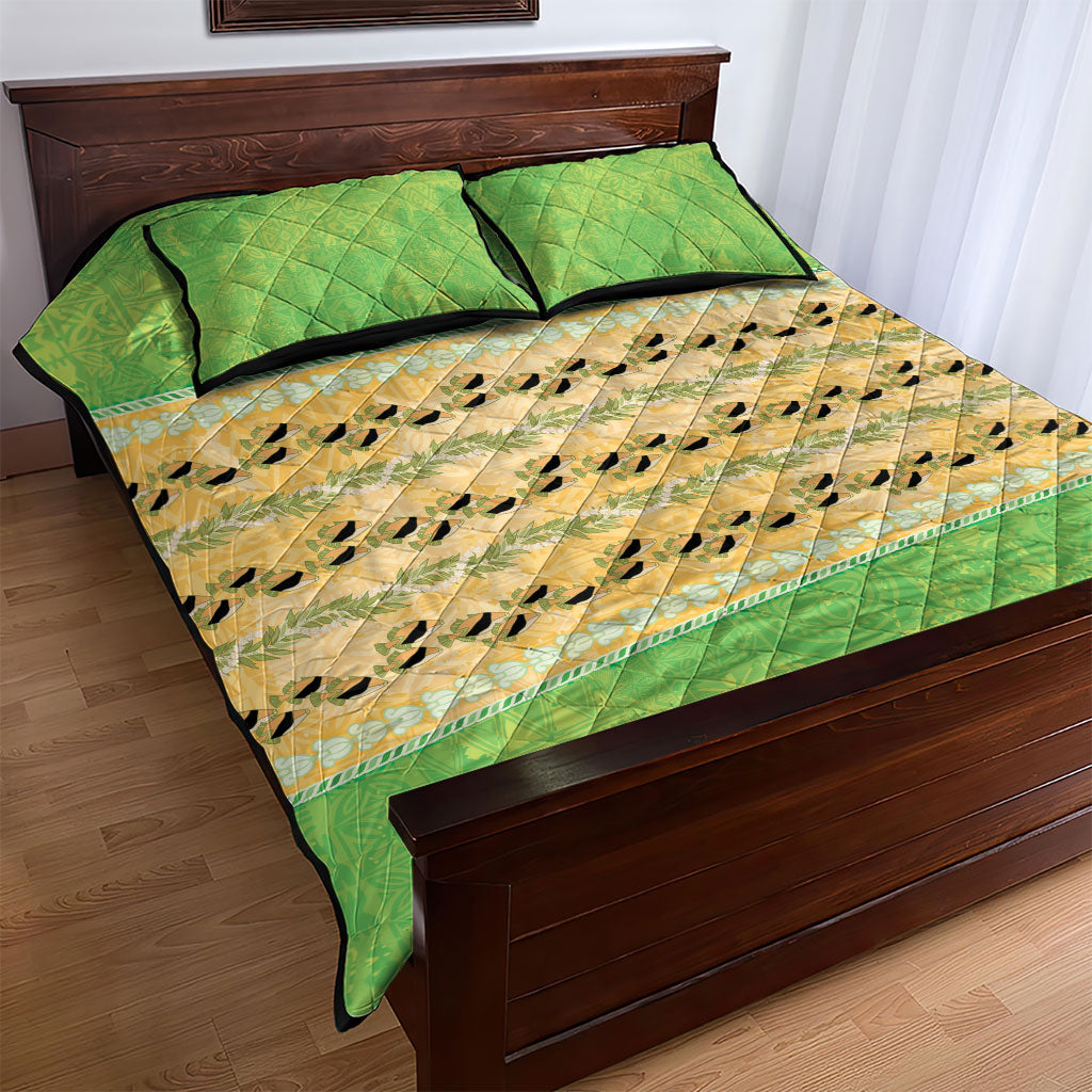 Hawaii Humuhumu Fish Maile Pikake Lei Quilt Bed Set Tribal Tapa Green Version