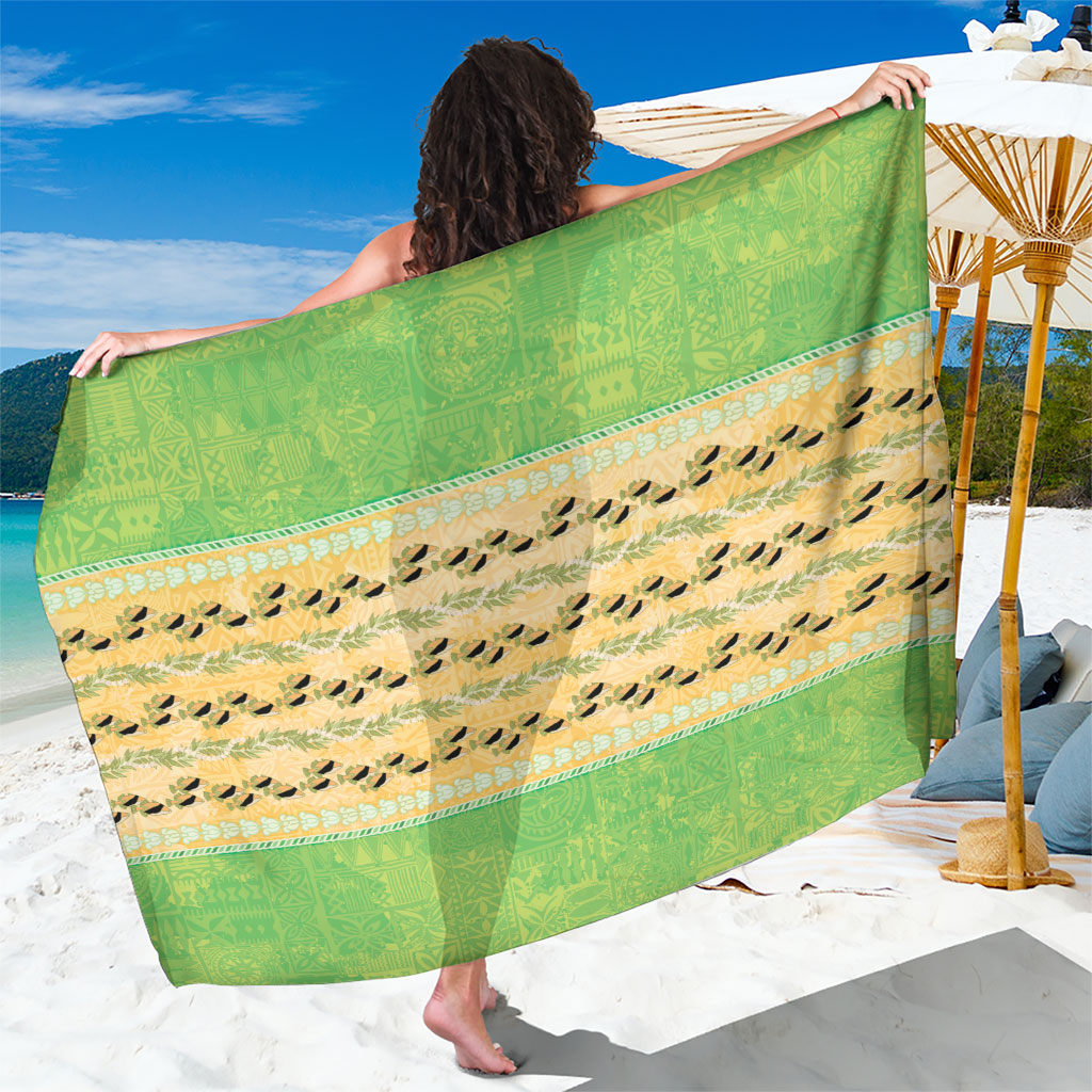 Hawaii Humuhumu Fish Maile Pikake Lei Sarong Tribal Tapa Green Version