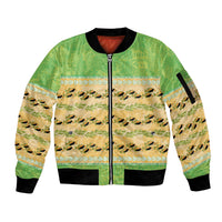 Hawaii Humuhumu Fish Maile Pikake Lei Sleeve Zip Bomber Jacket Tribal Tapa Green Version