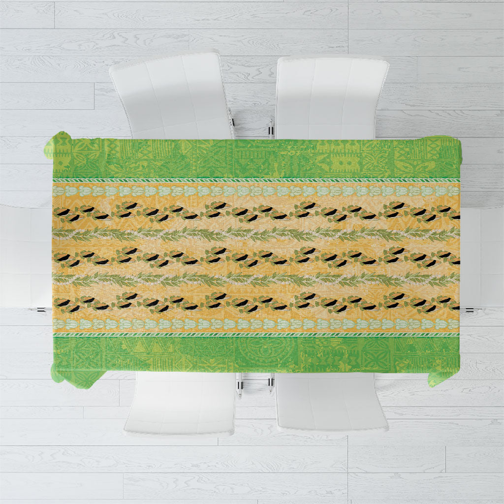 Hawaii Humuhumu Fish Maile Pikake Lei Tablecloth Tribal Tapa Green Version