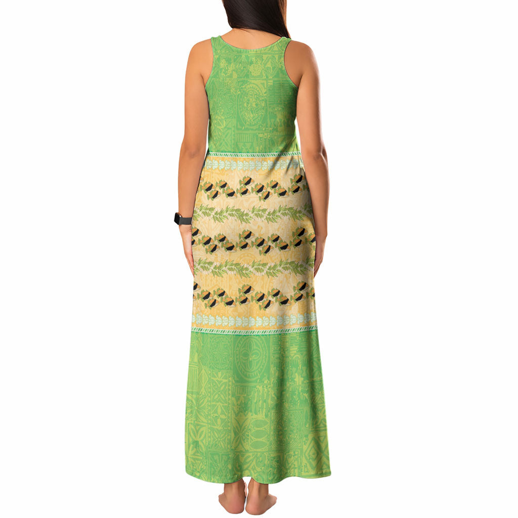 Hawaii Humuhumu Fish Maile Pikake Lei Tank Maxi Dress Tribal Tapa Green Version