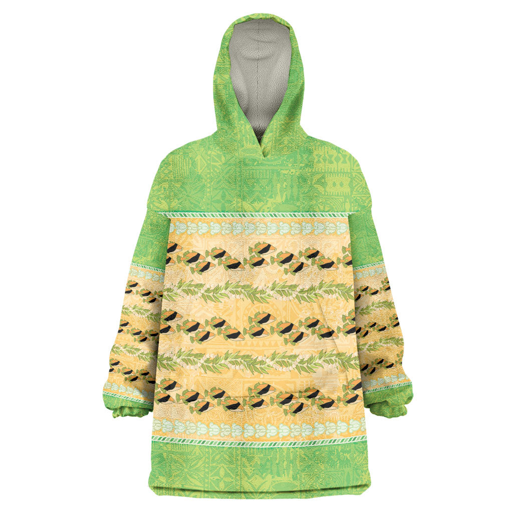 Hawaii Humuhumu Fish Maile Pikake Lei Wearable Blanket Hoodie Tribal Tapa Green Version