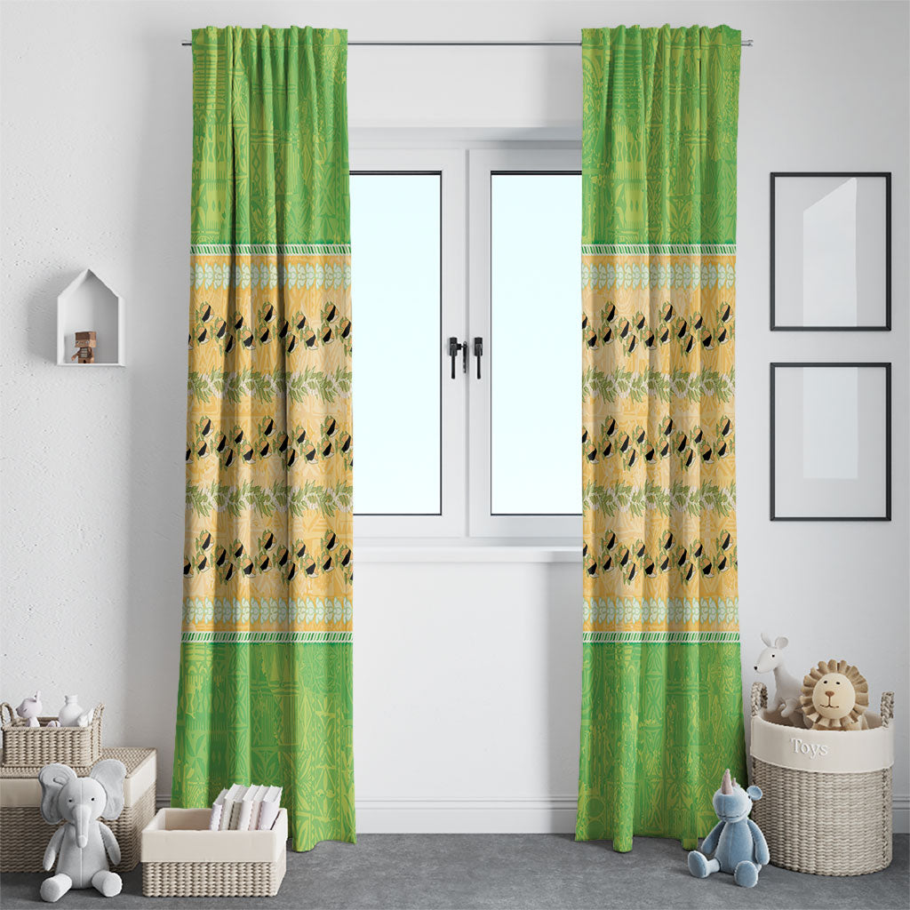 Hawaii Humuhumu Fish Maile Pikake Lei Window Curtain Tribal Tapa Green Version