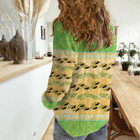 Hawaii Humuhumu Fish Maile Pikake Lei Women Casual Shirt Tribal Tapa Green Version