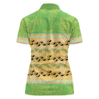Hawaii Humuhumu Fish Maile Pikake Lei Women Polo Shirt Tribal Tapa Green Version