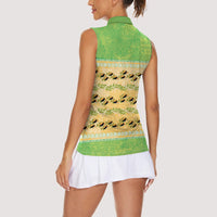 Hawaii Humuhumu Fish Maile Pikake Lei Women Sleeveless Polo Shirt Tribal Tapa Green Version