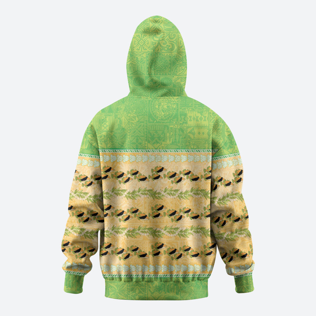 Hawaii Humuhumu Fish Maile Pikake Lei Zip Hoodie Tribal Tapa Green Version