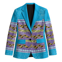 Hawaii Humuhumu Fish Maile Pikake Lei Blazer Tribal Tapa Blue Version