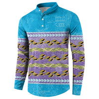 Hawaii Humuhumu Fish Maile Pikake Lei Button Sweatshirt Tribal Tapa Blue Version