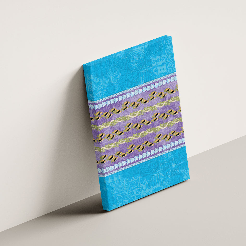 Hawaii Humuhumu Fish Maile Pikake Lei Canvas Wall Art Tribal Tapa Blue Version