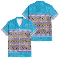 Hawaii Humuhumu Fish Maile Pikake Lei Family Matching Summer Maxi Dress and Hawaiian Shirt Tribal Tapa Blue Version