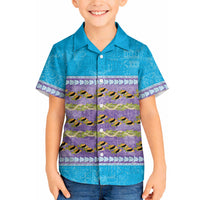 Hawaii Humuhumu Fish Maile Pikake Lei Hawaiian Shirt Tribal Tapa Blue Version