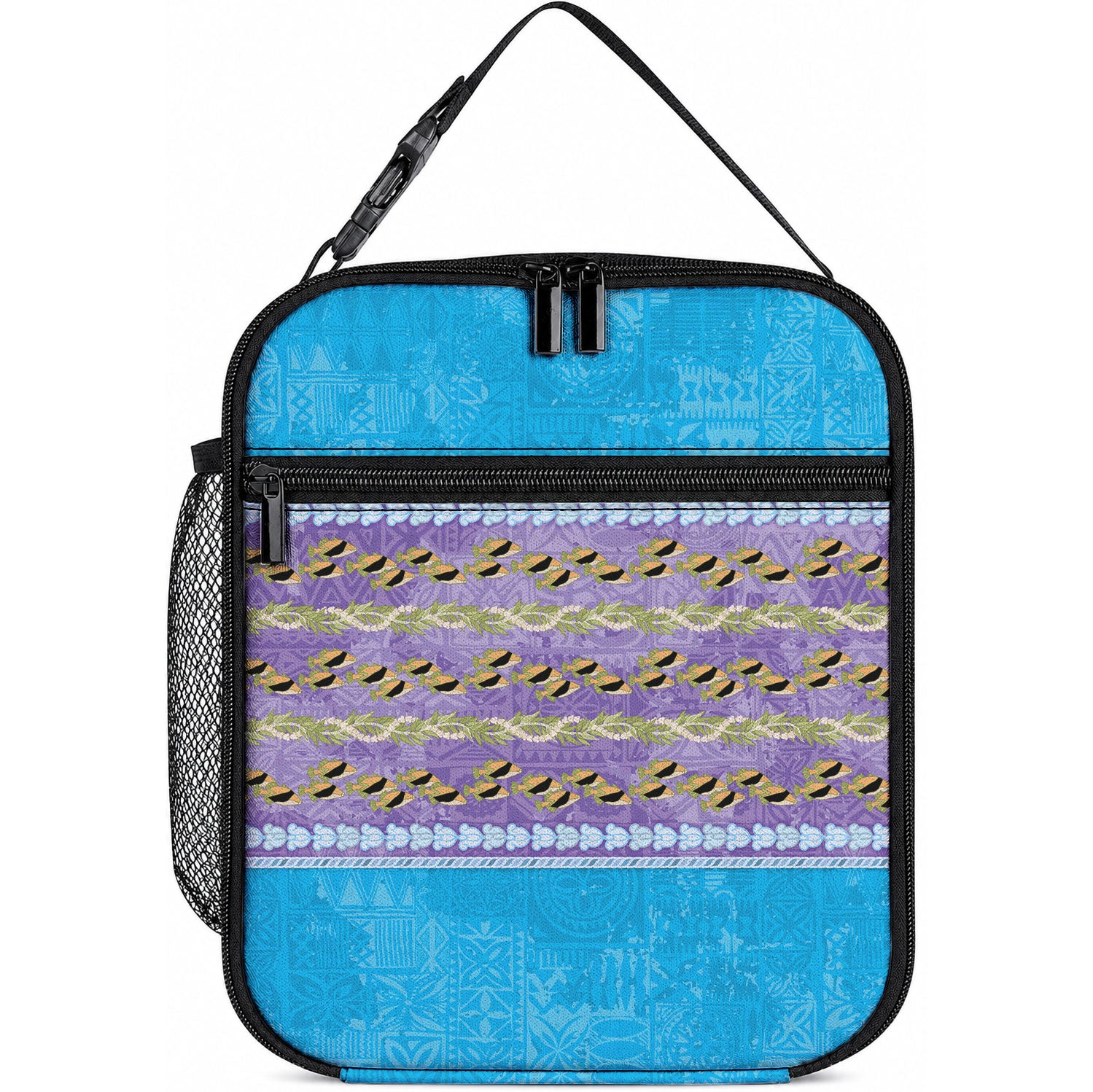 Hawaii Humuhumu Fish Maile Pikake Lei Lunch Bag Tribal Tapa Blue Version LT05 10.2 × 8.3 × 4.3 inch Blue - Polynesian Pride