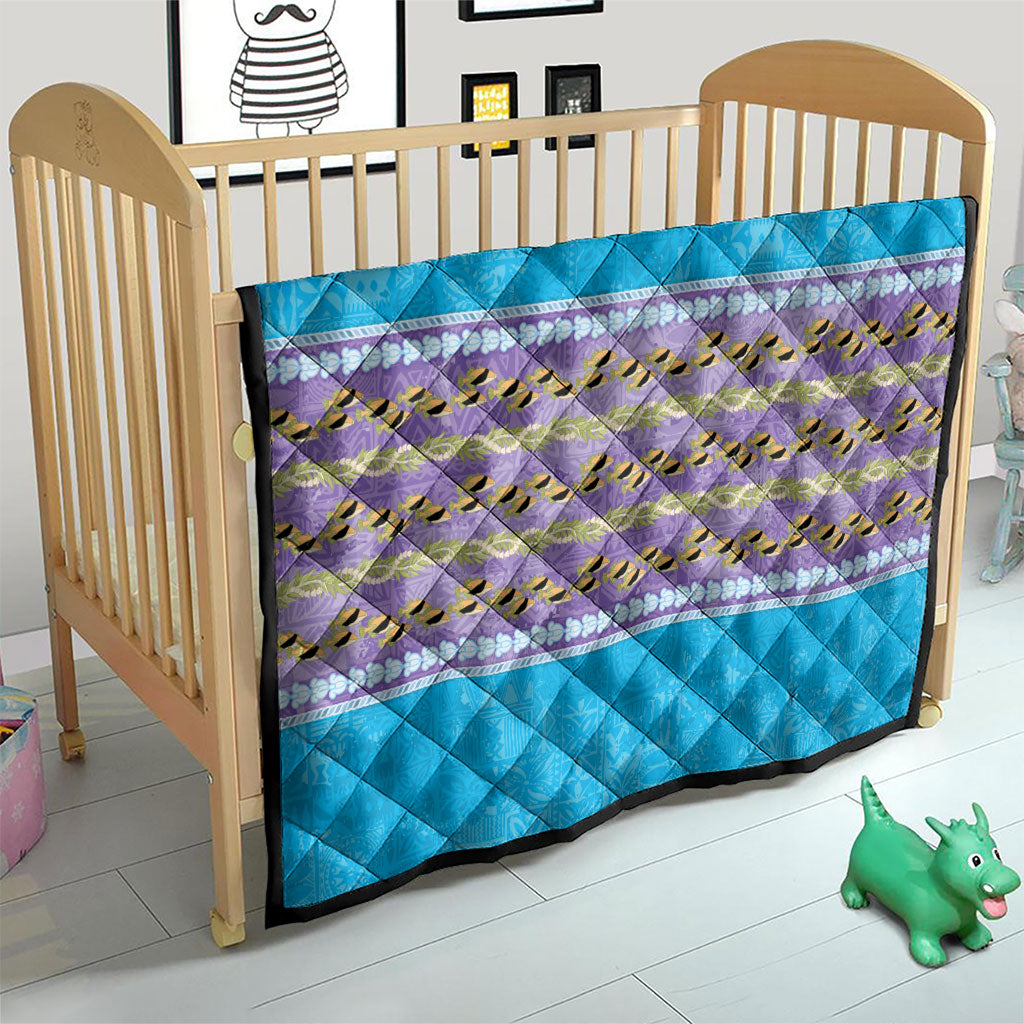 Hawaii Humuhumu Fish Maile Pikake Lei Quilt Tribal Tapa Blue Version