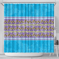 Hawaii Humuhumu Fish Maile Pikake Lei Shower Curtain Tribal Tapa Blue Version
