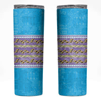 Hawaii Humuhumu Fish Maile Pikake Lei Skinny Tumbler Tribal Tapa Blue Version